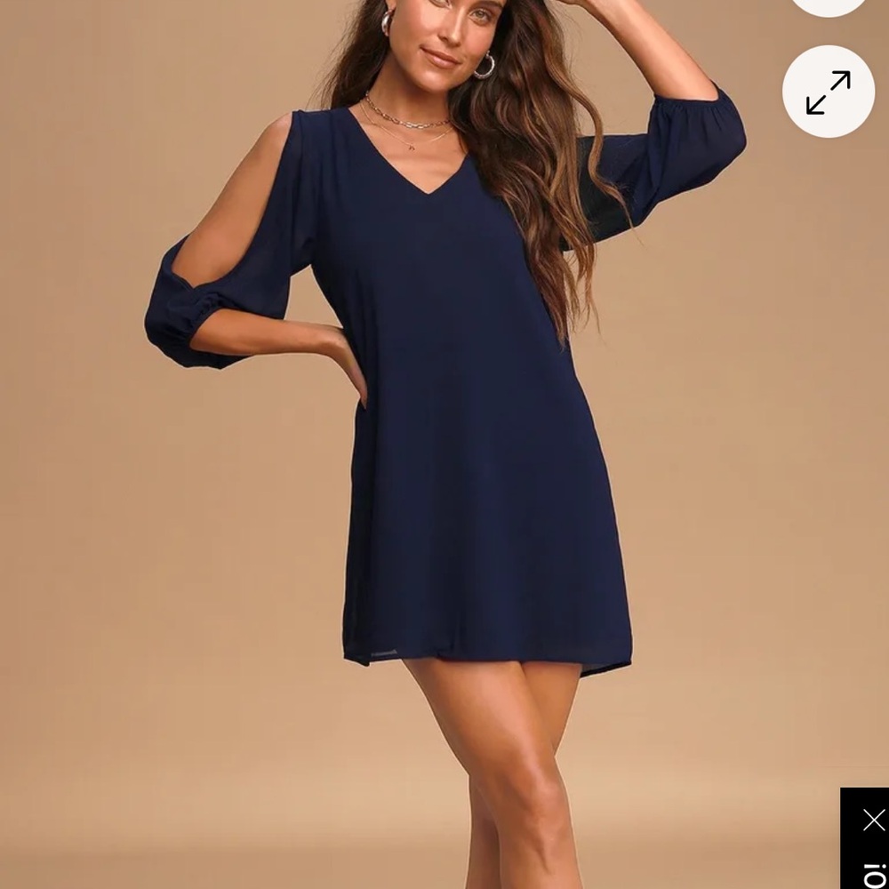 Lulu's Blue Mini Dress V-neck open Sleeve size small